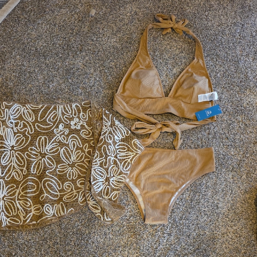 Cupshe Ribbed Tan Bikini Set